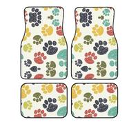 Cute Colorful Dog Paw Print Car Floor Mat 4-Piece Set â€“ Durable Automotive Interior Carpet, Front & Rear Protection for SUV Sedan