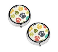 Cute Colorful Dog Paw Print Pill Box 3 Compartment Medicine Pill Case,Portable for Pocket Or Purse Pill Organizer Decorative Metal Medicine Vitamin Organizer Unique Gift
