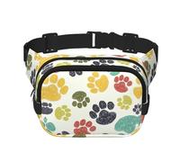 Cute Colorful Dog Paw Print Square Waist Purse Double Layer Fanny BagTrendy Travel Waist Bag for Men and Women, Black, One Size