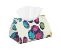 Cute Colorful Dog Paw Print Tissue Box Cover Foldable Tissue Storage Box Leather Tissue Cube Box Holder for Living Room Bedroom Office Car Home Decor