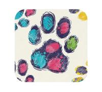Cute Colorful Dog Paw Printed Coasters for Drinks, Leather Coaster Sets of 4, Funny Coffee Cup Coaster, Absorbent Coaster for Home and Office Kitchen Bar Square
