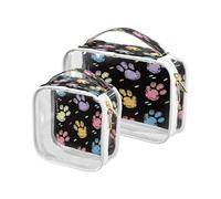 Cute Colorful Dog Paw Prints Black Background Doodle Style 2 Pack Clear Hanging Toiletry Bags TSA Approved Multifunctional Clear Cosmetic Bag Shaving Essentials de maquillaje