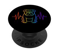 Cute Colorful English Bulldog Dog Heartbeat EKG PopSockets Adhesive PopGrip