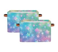 Cute Colorful Graffiti Storage Bins Basket, Shape Star Collapsible Rectangle Storage Box ,With Handles Toy Organizer Bin ,for Shelf Closet/Home/Bedroom/Kids Room/Laundry Room ,2(pack)