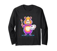 Cute Colorful Hamster Painter with Palette Brush Long Sleeve T-Shirt