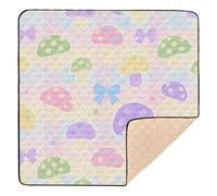 Cute Colorful Mushroom Bow Soft Padded Baby Playmat for Floor Waterproof Tummy Time Activity Mat for Babies Infants Toddlers, 50'' x 50''