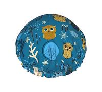 Cute Colorful Owls And Trees Pattern Shower Cap & Bath Cap For Women,Reversible Oversized Waterproof Shower Caps Large Designed For All Hair Lengths,Elastic Reusable Bathing Hair Cap