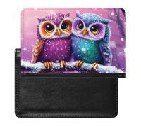 Cute Colorful Owls Leather Passport Holder Compact ID Card Cover Case Slim Travel Wallet for Men Women