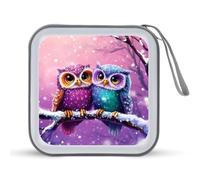 Cute Colorful Owls Portable CD Case 40 Capacity DVD Collection Holder Zipper Storage Wallet for Car Home Travel