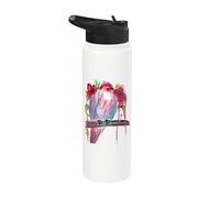 Cute Colorful Pheasant Bird and Flower Watercolor Stainless Steel Insulated Water Bottle