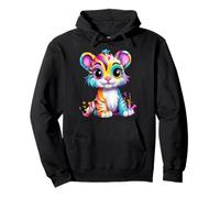 Cute Colorful Rainbow Tiger Cub Big Eyes Adorable Animal Pullover Hoodie