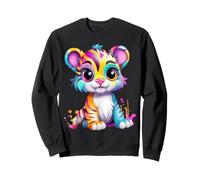 Cute Colorful Rainbow Tiger Cub Big Eyes Adorable Animal Sweatshirt