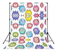 Cute Colorful Sheep Cartoon Pattern Print Photo Studio Background 5x7ft Soft Photo Backdrop Curtain For Studio Content Creator Equipment