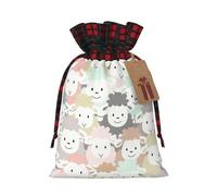 Cute Colorful Sheep Cartoon Pattern Print Plaid Burlap Bag With Drawstring Christmas Burlap Pouches For Birthday Party Favors Gift
