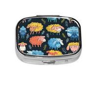 Cute Colorful Sheep Cartoon Pattern Print Square Metal Pill Box Decorative Pill Case - Carry Your Meds in Style (Rectangular)