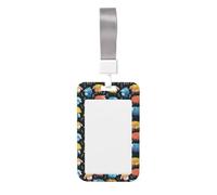 Cute Colorful Sheep Cartoon Pattern Printed Id Badge Holder with Neck Strap Vertical Waterproof Name Card Holder for Office School