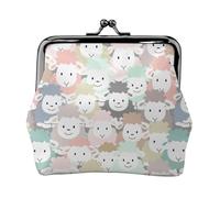 Cute Colorful Sheep Cartoon Pattern Women's Leather Kiss-Lock Coin Purse,Double-Sided Full Print Pattern,Ultra-Fine Fiber Leather,Small Clutch Wallet for Cash,Cards,Coins