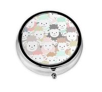 Cute Colorful Sheep Printed Round Travel Pill Box Cute Small Metal Pocket Pill Case for Men & Women 3 Compartment Portable Pill Organizer for Purse or Pocket