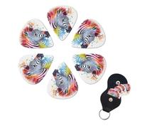 Cute Colorful Zebra Guitar Picks 6 Pack, 0.46mm Thickness Celluloid Bass Pick with Leather Guitar Pick Holder Keychain Abstract Art Pics Plectrum for Acoustic Electric Guitar, Ukulele, Bass
