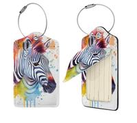 Cute Colorful Zebra Luggage Tag PU Leather Suitcase Tags Identifiers Travel Tags with Privacy Protection and Stainless Steel Loop Luggage Bag Tag for Women Men, Black, 1