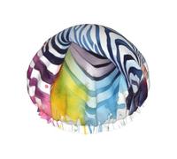Cute Colorful Zebra Shower Caps for Women Reusable Waterproof Shower Bonnet Large Elastic Bath Caps Double Layers Bathing Hair Caps Designed for all Hair Lengths with PEVA Lining