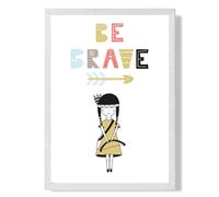 Cute Colourful Be Brave Little Girl Scandi Quote Framed Print SIZE: A4 with White Frame ARTZE Pale Blue A3