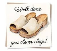 Cute Congratulations Card for Loved One - Punny, Exams, Driving Test, Graduation - Well Done You Clever Clogs - for Son, Daughter, Sister, Brother, Best Friend, Bestie