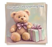 Cute Congratulations Card for Loved One - Teddybear, Present, Gift - On Your Christening Day - for Granddaughter, Grandson, Goddaughter, Godson, Niece, Nephew, Relative
