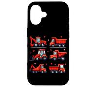Cute Construction Trucks & Valentines Hearts Case for iPhone 16