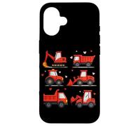 Cute Construction Trucks & Valentines Hearts Case for iPhone 16