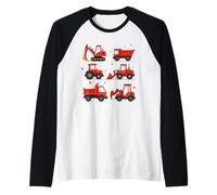 Cute Construction Trucks & Valentines Hearts Raglan Baseball Tee