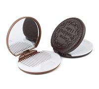 Cute Cookie Shaped Folding Compact Mirror Portable Makeup Pocket Travel Mirror Comb Set