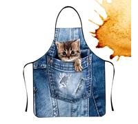 Cute Cooking Apron, Waterproof Apron with Cat Motif and Adjustable Straps - With Adjustable Straps BBQ Apron - For Kitchen Cooking Barbecue Activities Pizza Baking Painting Cat