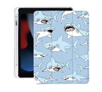 Cute Cool Shark for iPad (A16) 11th Generation Case 11 Inch 2025, for iPad 10th Generation Case 10.9 Inch 2022 with Pencil Holder, Auto Sleep/Wake, Blue Leather Soft TPU Back Cover