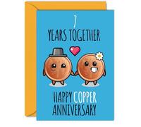 Cute Copper Anniversary Card for Boyfriend Girlfriend - 7 Years Together - Happy 7th Wedding Anniversary Cards for Women Men, A5 Greeting Cards Anniversaries