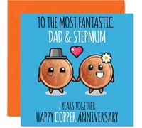 Cute Copper Anniversary Card for Dad & Step Mum, 7 Years Together