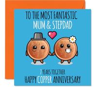 Cute Copper Anniversary Card for Mum & Step Dad - 7 Years Together - Happy 7th Wedding Anniversary Cards for Step Dad Mum, 145mm Greeting Cards Anniversaries