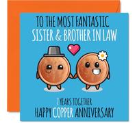 Cute Copper Anniversary Card for Sister & Brother In Law - 7 Years Together - Happy 7th Wedding Anniversary Cards for Brother In Law Sister, 145mm Greeting Cards Anniversaries