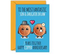 Cute Copper Anniversary Card for Son & Daughter In Law - 7 Years Together - Happy 7th Wedding Anniversary Cards for Daughter In Law Son, A5 Greeting Cards Anniversaries