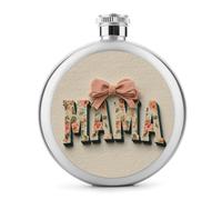 Cute Coquette Mama Text Soft Pink Bows Stainless Steel Hip Flask for Liquor, Round Pocket Portable Wine Flask for Drink 5 Oz