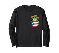 Cute Coqui Frog Puerto Rico Flag Pocket Island Design Long Sleeve T-Shirt