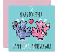 Cute Coral Anniversary Card for Boyfriend Girlfriend - 35 Years Together - Happy 35th Wedding Anniversary Cards for Women Men, 145mm Greeting Cards Anniversaries