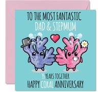 Cute Coral Anniversary Card for Dad & Step Mum, 35 Years Together