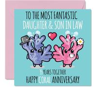 Cute Coral Anniversary Card for Daughter & Son In Law - 35 Years Together - Happy 35th Wedding Anniversary Cards for Son In Law Daughter, 145mm Greeting Cards Anniversaries