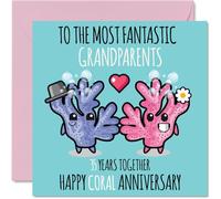 Cute Coral Anniversary Card for Grandparents - 35 Years Together - Happy 35th Wedding Anniversary Cards for Nanny Grandad Grandma, 145mm Greeting Cards Anniversaries