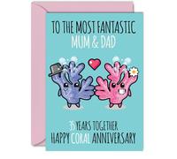 Cute Coral Anniversary Card for Mum & Dad - 35 Years Together - Happy 35th Wedding Anniversary Cards for Dad Mum, A5 Greeting Cards Anniversaries