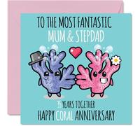 Cute Coral Anniversary Card for Mum & Step Dad, 35 Years Together
