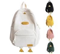 Cute Corduroy Duck Schoolbag - Kawaii Cartoon Backpack with Duck Feet Design, Cute Girls School Backpack for Primary Secondary Middle School Teenage, Casual Children's Daypack (White, 32x 14x 43cm)