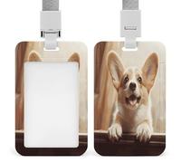 Cute Corgi Badge Holder Waterproof Plastic ID Card Badge Holders with Lanyard Vertical Card Case Protector Pouch Clear Window Work Badges for Women Men