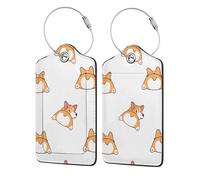Cute Corgi Butt,Luggage Tags Pu Leather Name Tag Travel Suitcase Identifier ID Tags Durable Luggage Label 2 pcs
